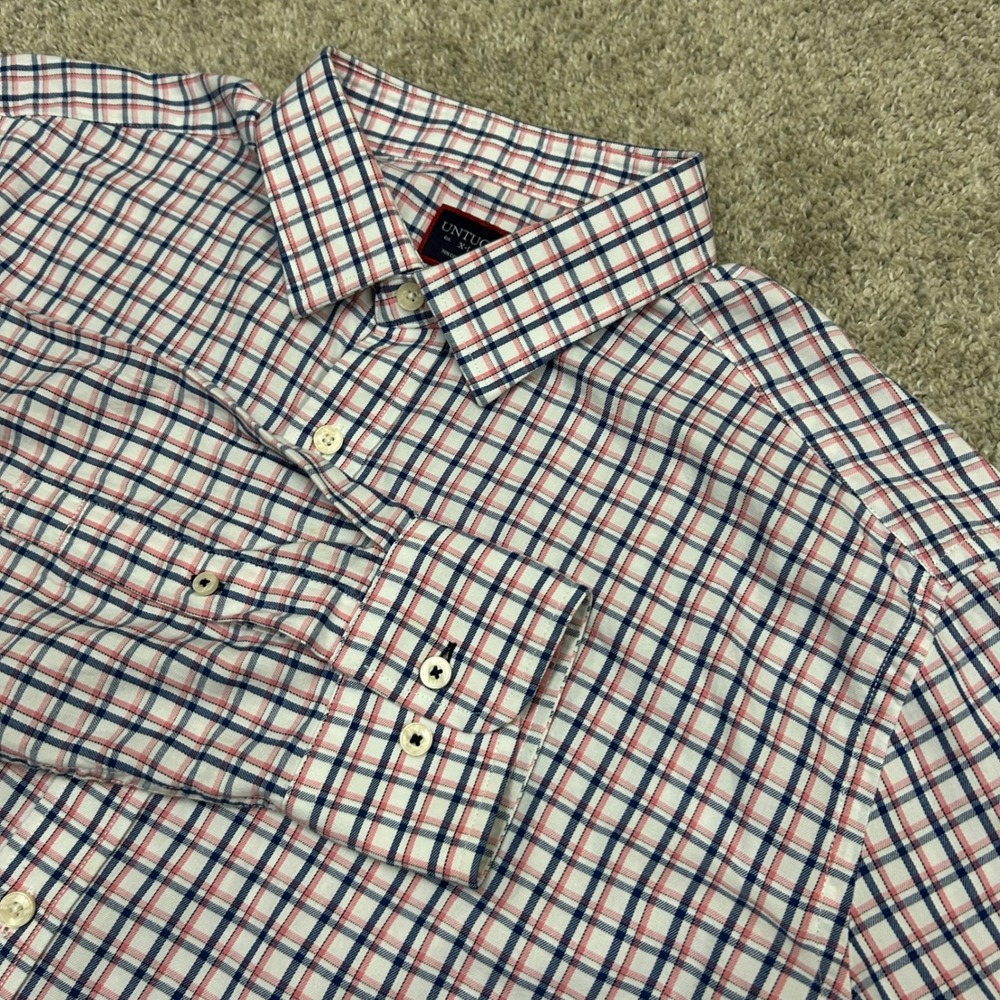 UNTUCKit Button Up Shirt XL Navy Pink Hewitson Plaid Cotton Lyocell Regular Fit